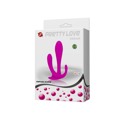 Close-up do Estimulador Duplo Edgar PRETTY LOVE, mostrando seu design ergonómico de silicone para estimulação vaginal e anal.
