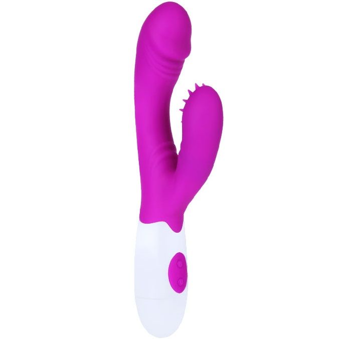Vibrador PRETTY LOVE Andre em lilás e branco com ponta rotativa e detalhes de silicone.