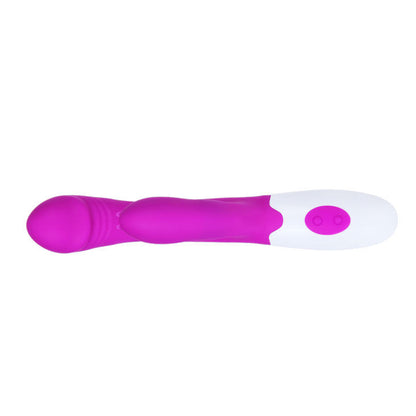 Vibrador PRETTY LOVE Andre em lilás e branco com ponta rotativa e detalhes de silicone.