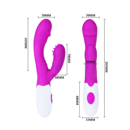Vibrador PRETTY LOVE Andre em lilás e branco com ponta rotativa e detalhes de silicone.