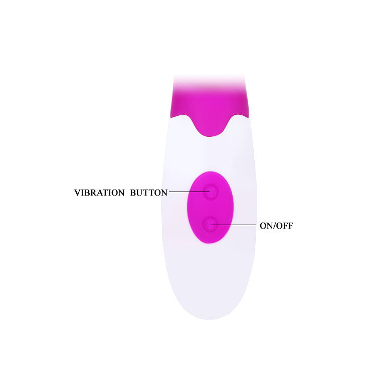 Vibrador PRETTY LOVE Andre em lilás e branco com ponta rotativa e detalhes de silicone.
