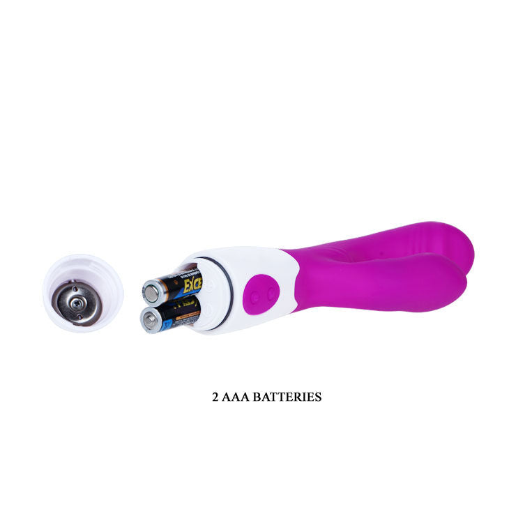Vibrador PRETTY LOVE Andre em lilás e branco com ponta rotativa e detalhes de silicone.