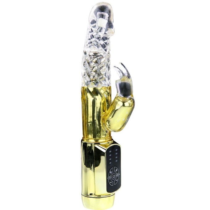 Close-up do BAILE Vibrador Coelho Gold Prince, exibindo seu design ergonómico e estimulador clitoriano.