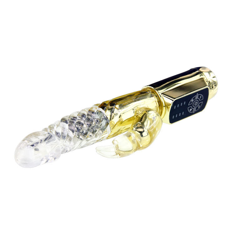 Close-up do BAILE Vibrador Coelho Gold Prince, exibindo seu design ergonómico e estimulador clitoriano.
