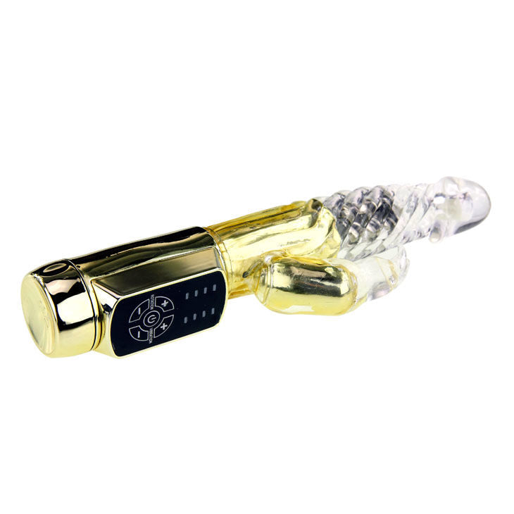 Close-up do BAILE Vibrador Coelho Gold Prince, exibindo seu design ergonómico e estimulador clitoriano.
