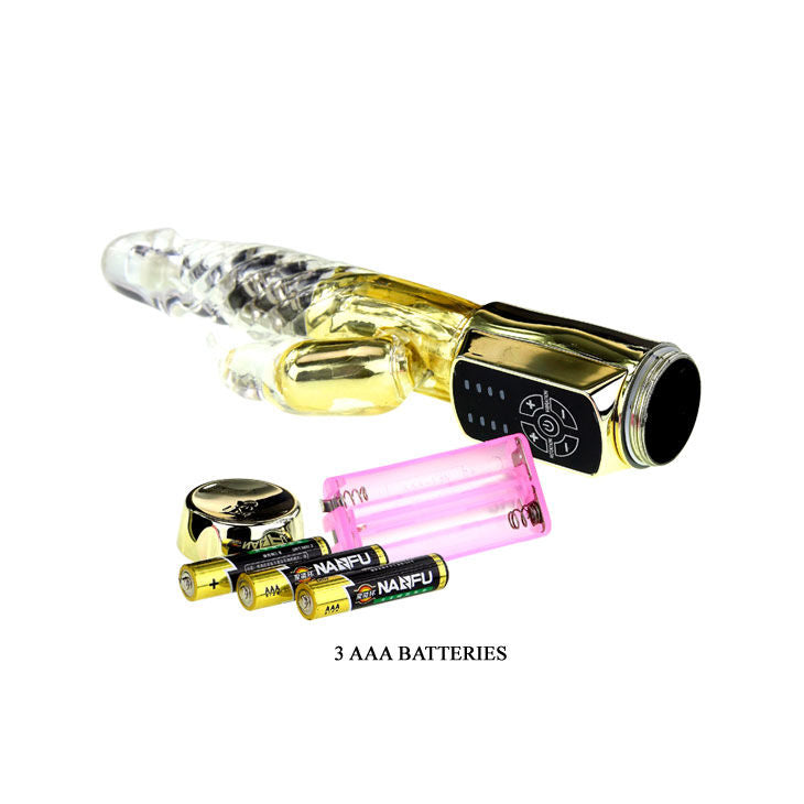 Close-up do BAILE Vibrador Coelho Gold Prince, exibindo seu design ergonómico e estimulador clitoriano.