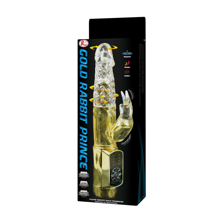 Close-up do BAILE Vibrador Coelho Gold Prince, exibindo seu design ergonómico e estimulador clitoriano.
