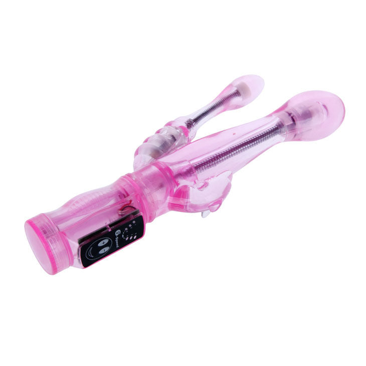 Close-up do BAILE Vibrador Flexível com Estimulador Anal e Ponto G, mostrando seu design ergonómico e material de gelatina macia.