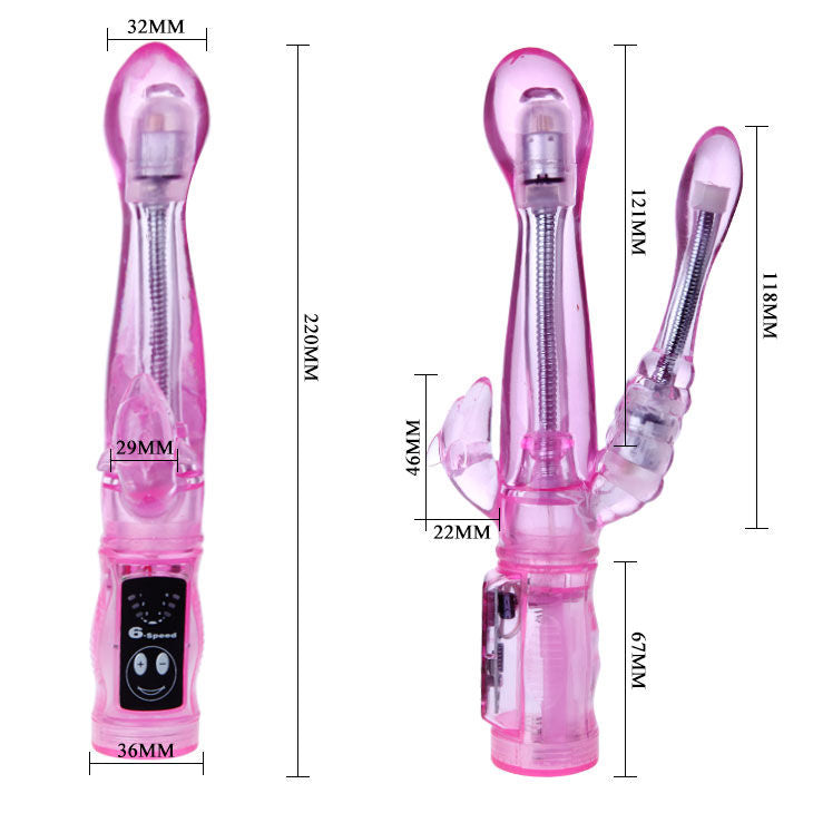 Close-up do BAILE Vibrador Flexível com Estimulador Anal e Ponto G, mostrando seu design ergonómico e material de gelatina macia.