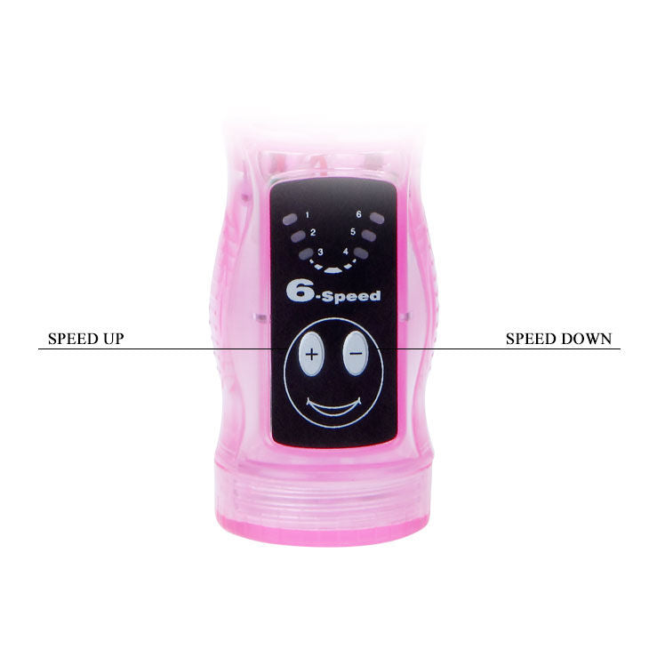 Close-up do BAILE Vibrador Flexível com Estimulador Anal e Ponto G, mostrando seu design ergonómico e material de gelatina macia.