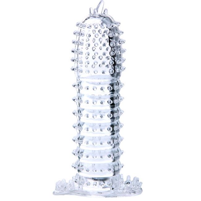 Close-up da BAILE Bainha para Pénis com Pontos Estimulantes Transparente 14 cm, realçando a sua textura e material de silicone.