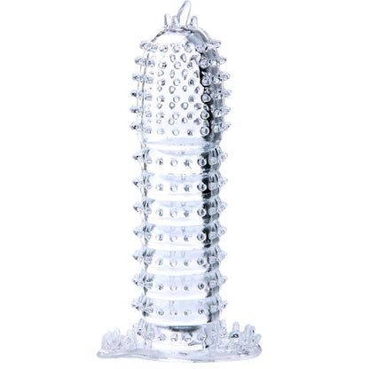 Close-up da BAILE Bainha para Pénis com Pontos Estimulantes Transparente 14 cm, realçando a sua textura e material de silicone.