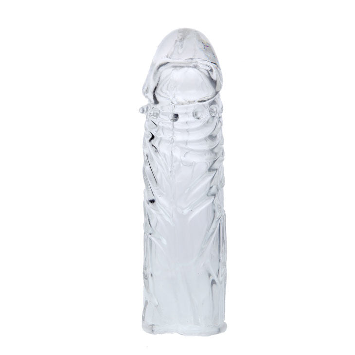 Close-up of the BAILE Capa para Pénis Silicone Transparente com Nódulos, highlighting its texture and design.