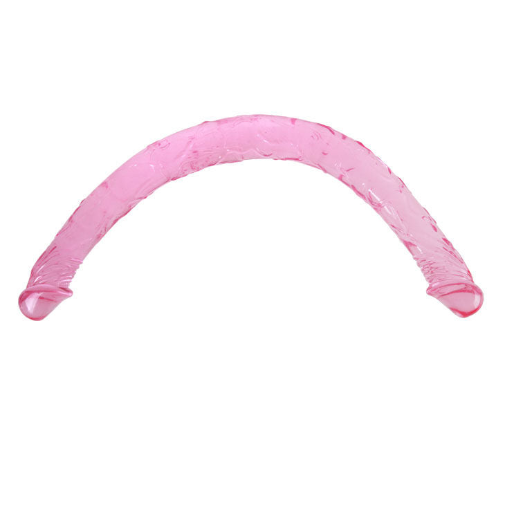 Close-up do Dildo Duplo BAILE Rosa 44.5cm, mostrando sua flexibilidade e design de duas pontas.