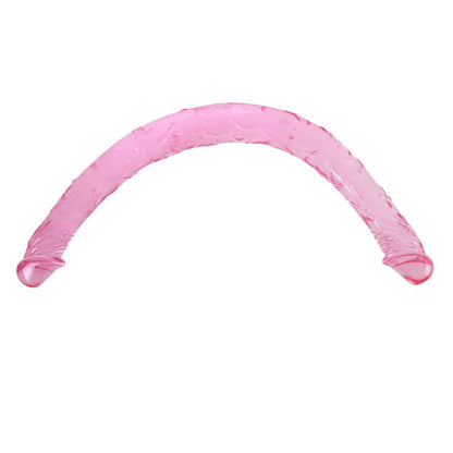 Close-up do Dildo Duplo BAILE Rosa 44.5cm, mostrando sua flexibilidade e design de duas pontas.