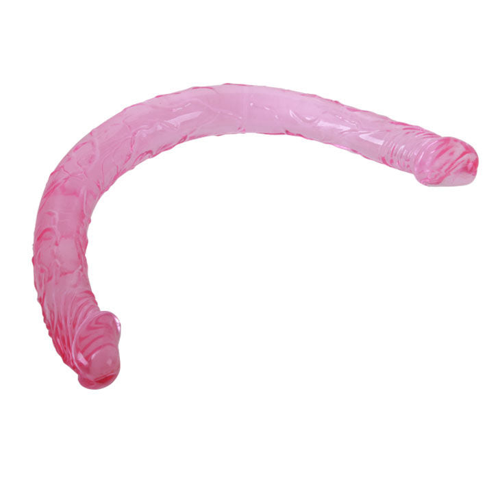 Close-up do Dildo Duplo BAILE Rosa 44.5cm, mostrando sua flexibilidade e design de duas pontas.