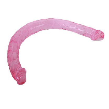 Close-up do Dildo Duplo BAILE Rosa 44.5cm, mostrando sua flexibilidade e design de duas pontas.