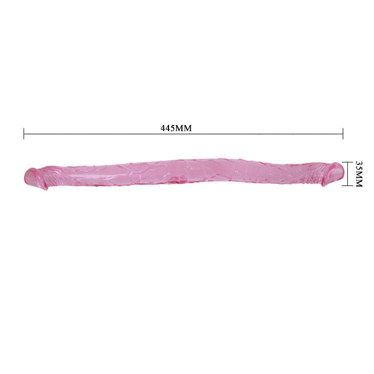 Close-up do Dildo Duplo BAILE Rosa 44.5cm, mostrando sua flexibilidade e design de duas pontas.