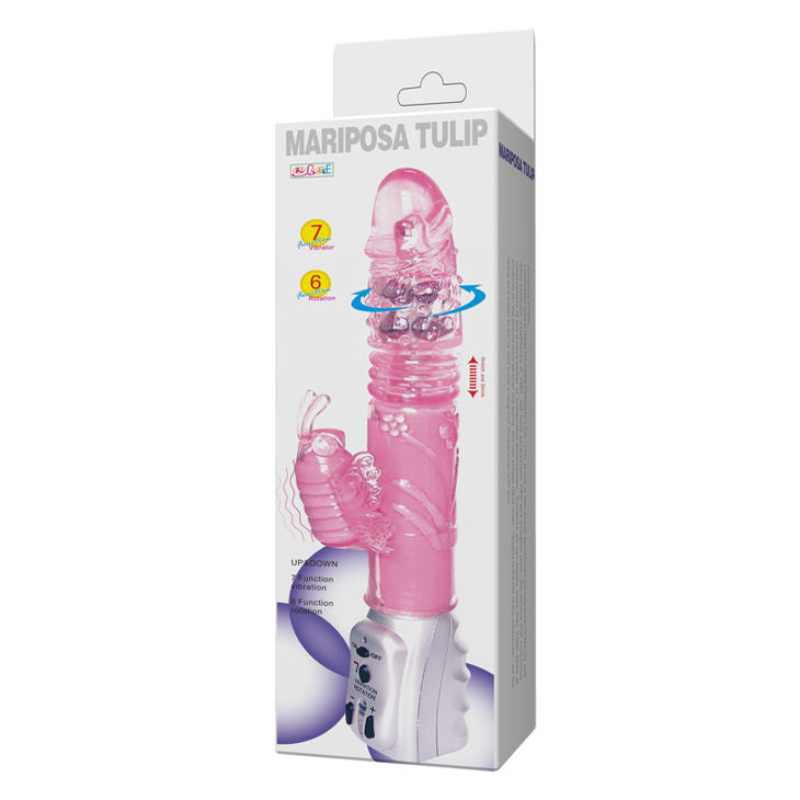 Vibrador BAILE Rotativo Oscilante com Estimulador de Língua em TPR macio, detalhe das funções.