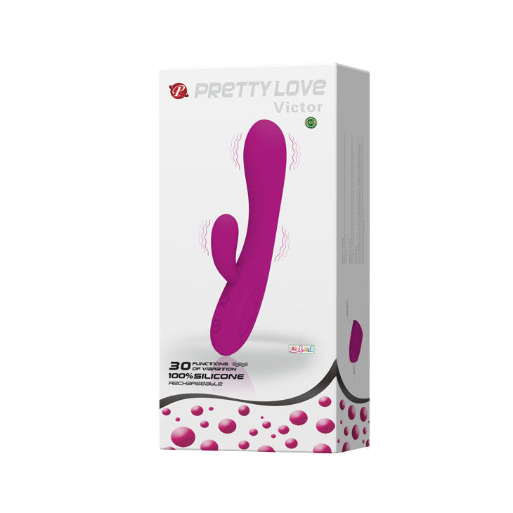 Close-up do Vibrador PRETTY LOVE Smart Victor com estimulador de clitóris, mostrando o design ergonómico e o material de silicone.