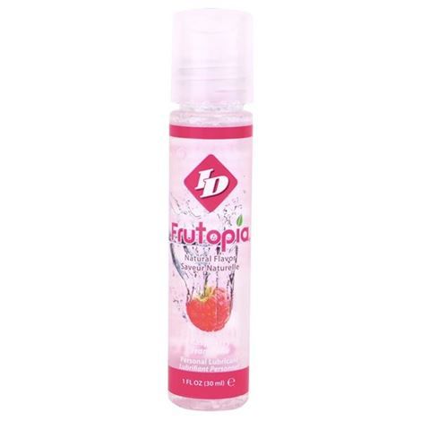 Close-up do Lubrificante ID Frutopia Framboesa Natural 30ml, mostrando a embalagem e o sabor.