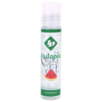Close-up of the ID Frutopia Lubrificante Sabor Melancia 30ml, showing its packaging and watermelon flavor.