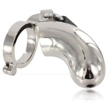 Close-up of the METAL HARD Cinto de Castidade BRIG em Aço Inoxidável, showcasing its design and metallic finish.
