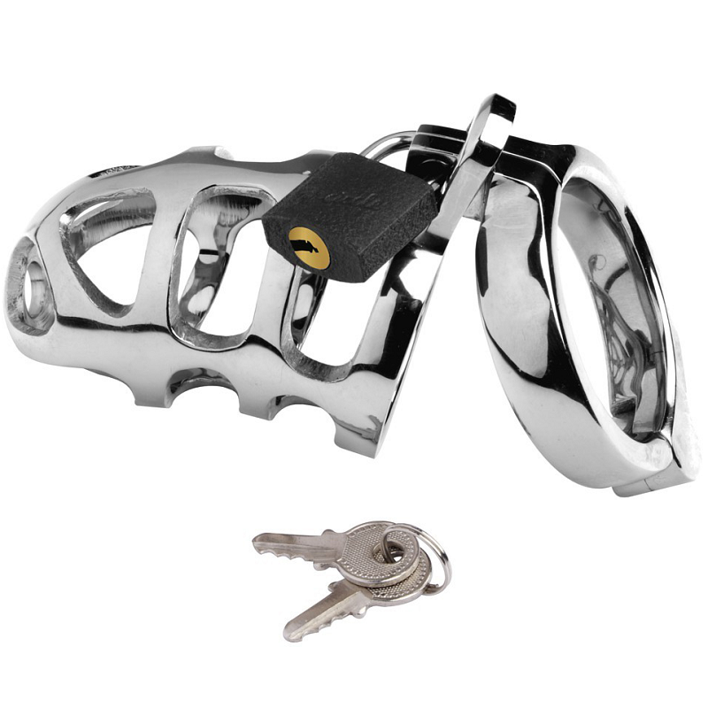 Cinto de castidade masculino METAL HARD em aço inoxidável para práticas BDSM.