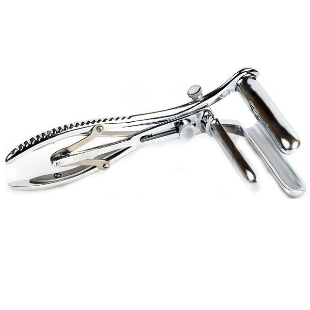 Espéculo anal triplo METAL HARD de aço cirúrgico com abertura ajustável