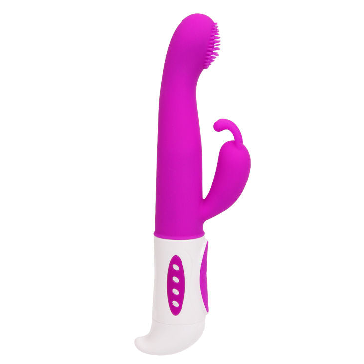 Close-up of the PRETTY LOVE Vibrador Rabbit SMART HUGH Lilás showing its ergonomic design and dual stimulators.