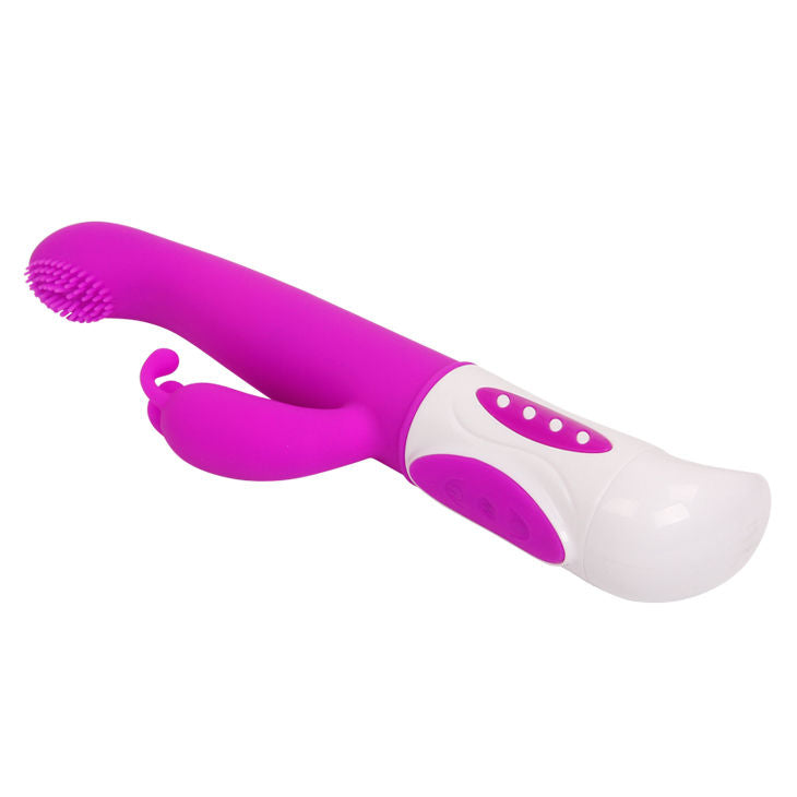 Close-up of the PRETTY LOVE Vibrador Rabbit SMART HUGH Lilás showing its ergonomic design and dual stimulators.