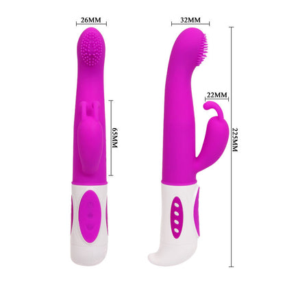 Close-up of the PRETTY LOVE Vibrador Rabbit SMART HUGH Lilás showing its ergonomic design and dual stimulators.