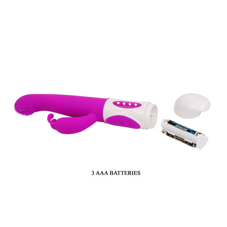Close-up of the PRETTY LOVE Vibrador Rabbit SMART HUGH Lilás showing its ergonomic design and dual stimulators.
