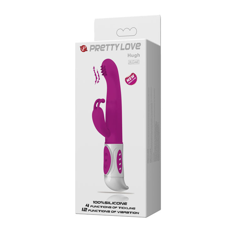 Close-up of the PRETTY LOVE Vibrador Rabbit SMART HUGH Lilás showing its ergonomic design and dual stimulators.