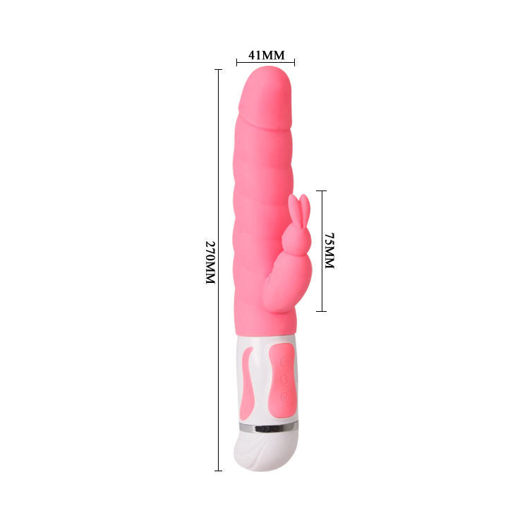 Close-up do Vibrador Estimulador Pretty Love Steven Coelho Rosa, destacando o estimulador rotativo do ponto G e o design tipo coelhinha.