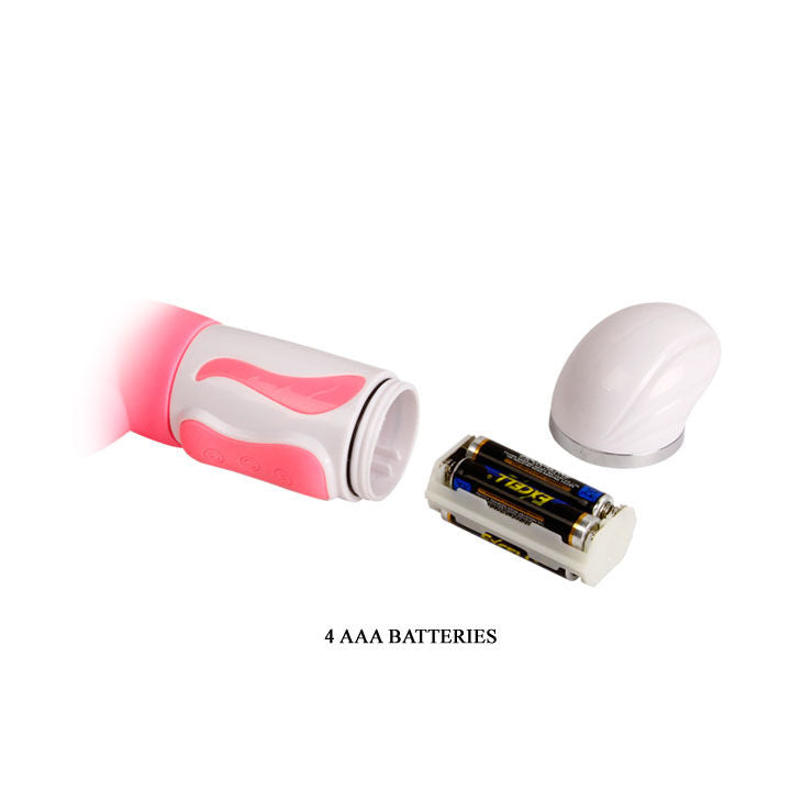 Close-up do Vibrador Estimulador Pretty Love Steven Coelho Rosa, destacando o estimulador rotativo do ponto G e o design tipo coelhinha.