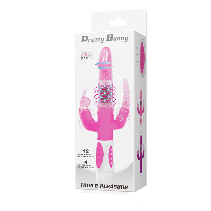 Vibrador triplo rotador BAILE Pretty Bunny com estimulação múltipla e toque suave.