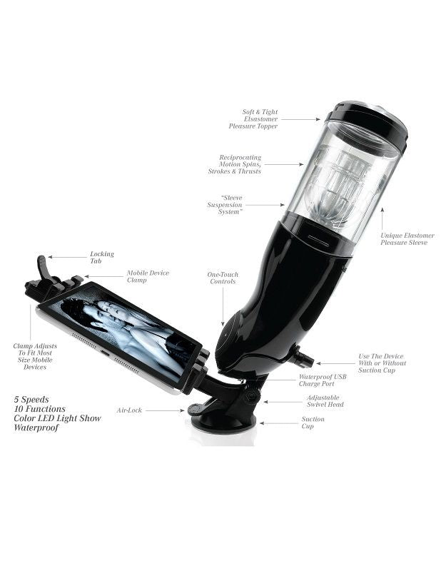 Masturbador Masculino PDX Mega Bator USB Vibratorio Rotación Color Negro