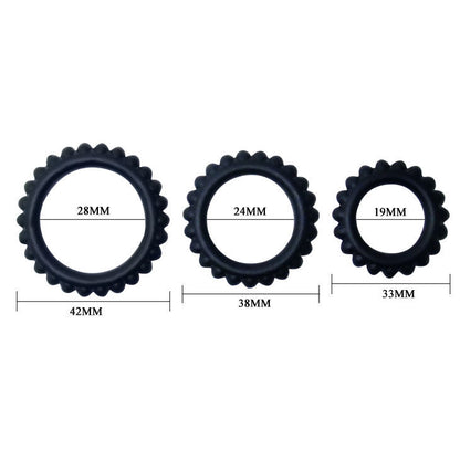 Conjunto Titan 3 Anéis Penianos BAILE Preto em silicone macio para ereção e prazer prolongado