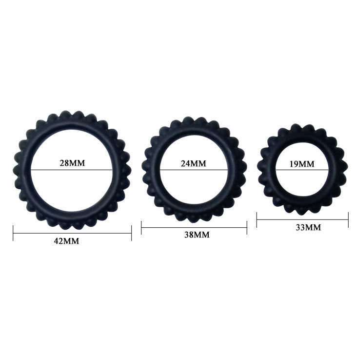 Conjunto Titan 3 Anéis Penianos BAILE Preto em silicone macio para ereção e prazer prolongado