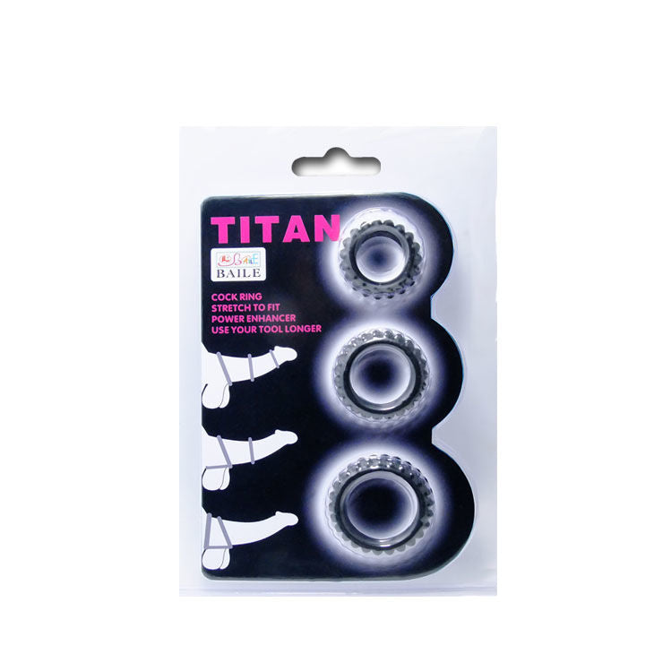 Conjunto Titan 3 Anéis Penianos BAILE Preto em silicone macio para ereção e prazer prolongado