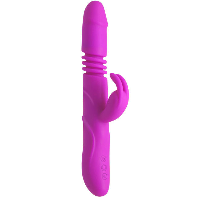 Close-up do vibrador PRETTY LOVE Rabbit Dupla Ação, mostrando seu design ergonómico e estimulador de clitóris em silicone.