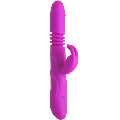 Close-up do vibrador PRETTY LOVE Rabbit Dupla Ação, mostrando seu design ergonómico e estimulador de clitóris em silicone.