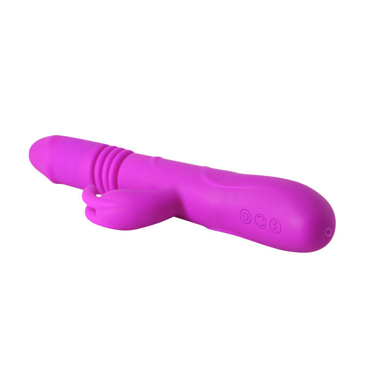 Close-up do vibrador PRETTY LOVE Rabbit Dupla Ação, mostrando seu design ergonómico e estimulador de clitóris em silicone.