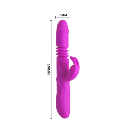 Close-up do vibrador PRETTY LOVE Rabbit Dupla Ação, mostrando seu design ergonómico e estimulador de clitóris em silicone.
