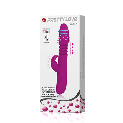 Close-up do vibrador PRETTY LOVE Rabbit Dupla Ação, mostrando seu design ergonómico e estimulador de clitóris em silicone.