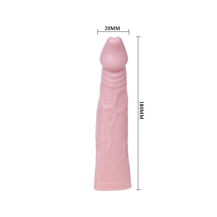 Extensor Peniano Vibratório Baile Toys em TPR, detalhe da vibração na ponta e extensão de 18cm.