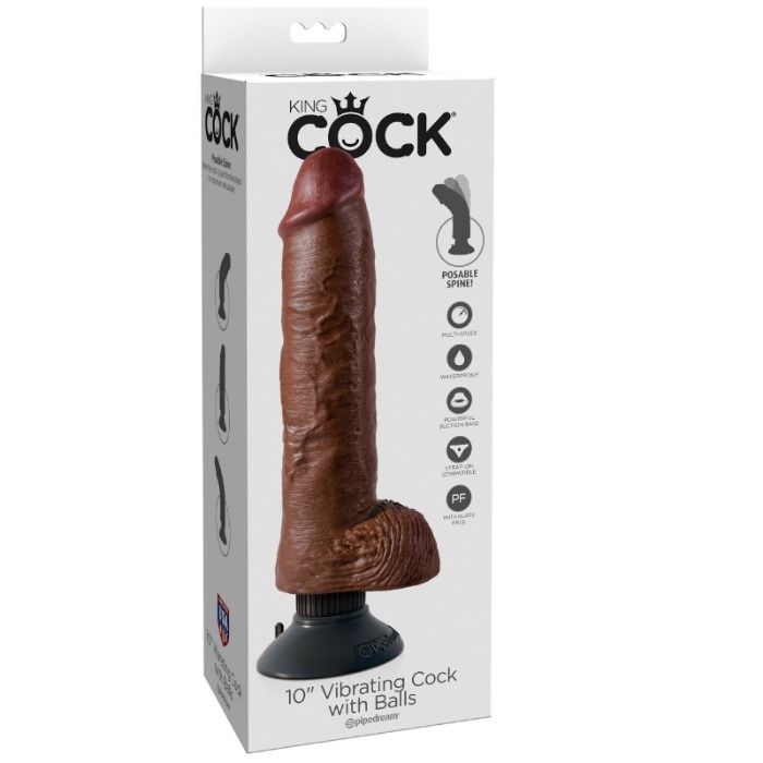 Dildo Vibrador con Testículos 25.5 cm Color Marrón