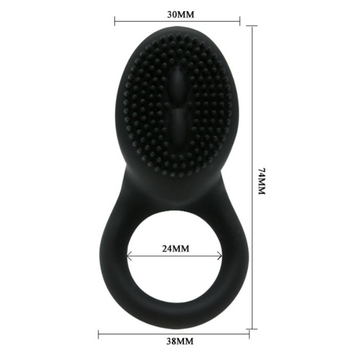 Anel Vibrador PRETTY LOVE Cobra Preto, detalhe da textura em silicone e formato ergonómico.