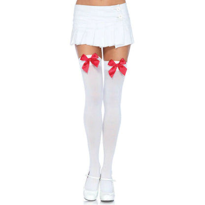 LEG AVENUE - ALMOHADILLAS DE NYLON PARA MUSLOS CON LAZO BLANCO/ROJO